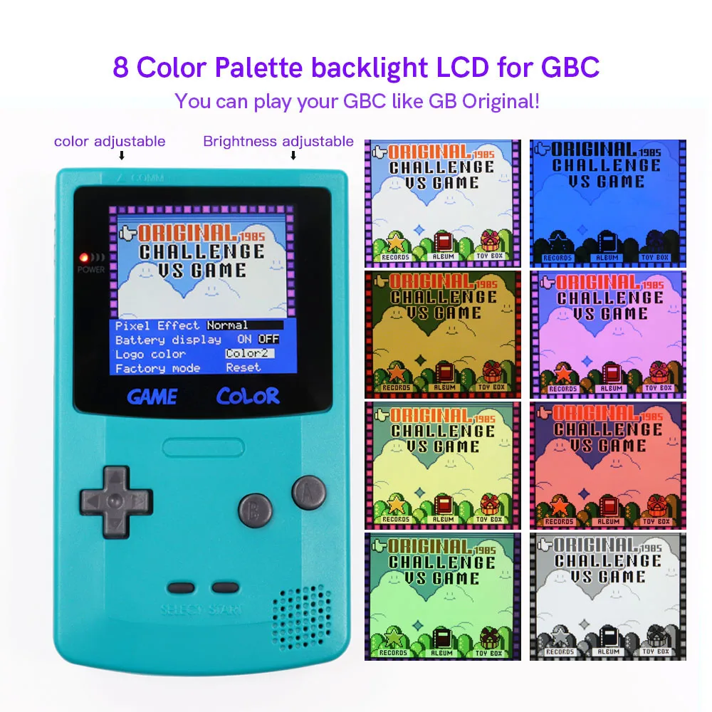 Super OSD Retro Pixel IPS High Light Backlight Brightness Touch Sensor LCD Kit+Pre-cut Shell For Q5 GBC --- discoloration
