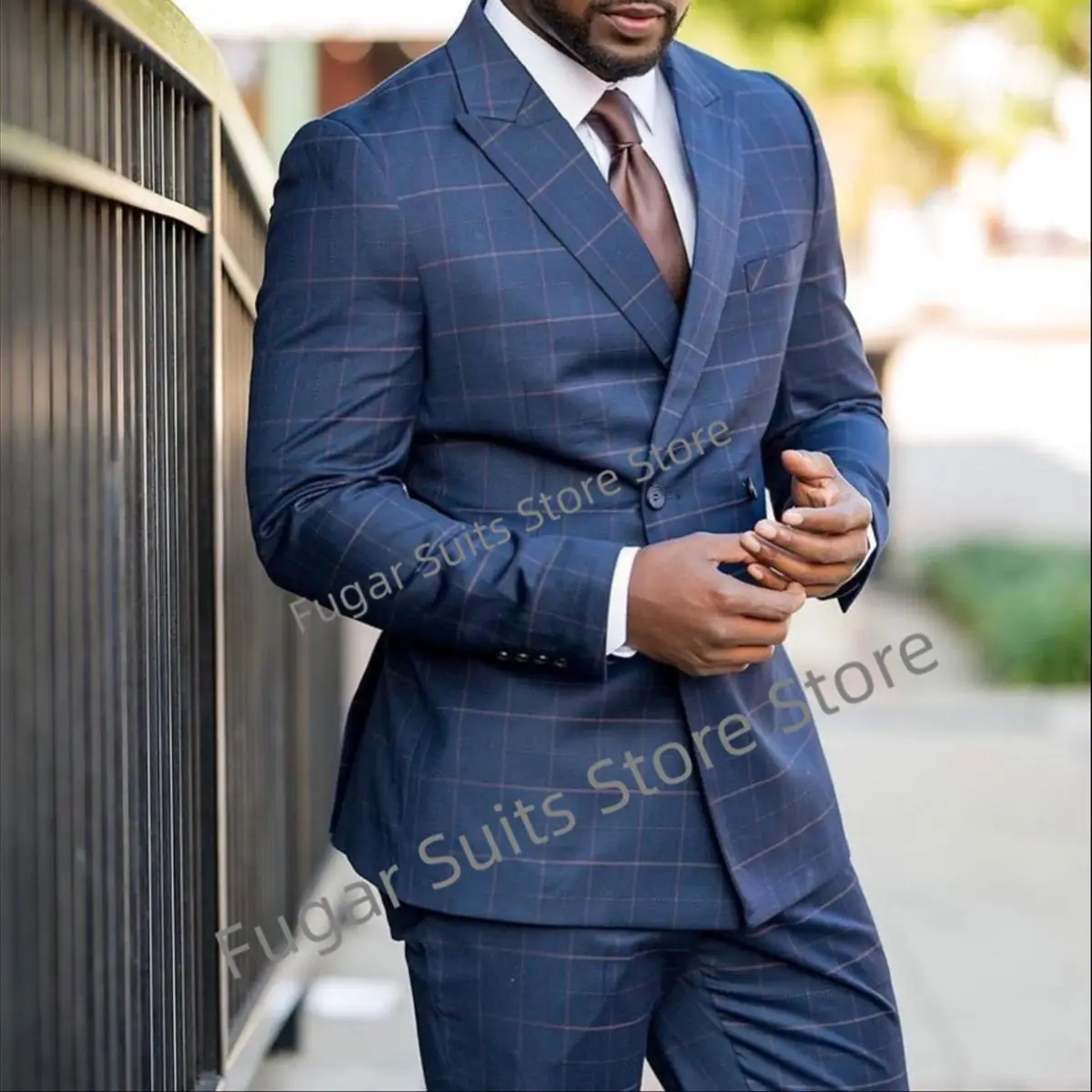 2023 New Business Plaid Wedding Men Suits Slim Fit Peak Lapel Groom Tuxedos 2 Pieces Sets Office Work Male Blazer Costume Homme