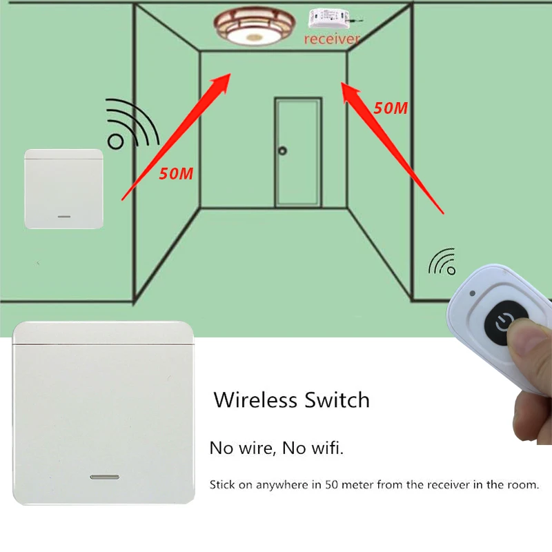 RF Wireless Light Remote Control Switch Kit 433MHz 1/2/3-Way AC90-250V 10A 50Meters