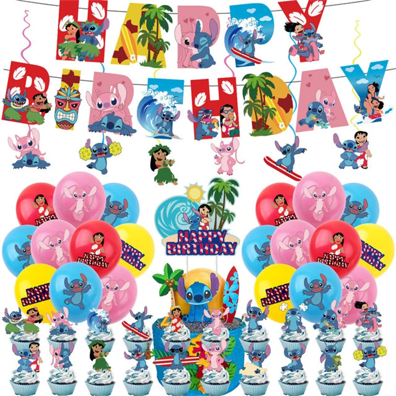 Birthday Party Supplies Tableware Set Disney Stitch Theme Balloon for Kids Party Backdrop Baby Shower Gift