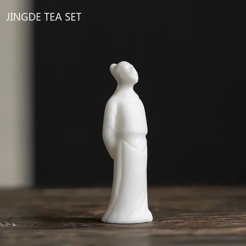 Ceramics Figure Statue Decoration White Porcelain Tea Pet Decor Ornament Handmade Tea Table Accessories Boutique Teaware