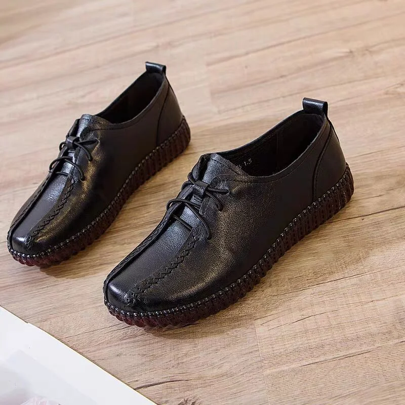 Women Casual Shoes Spring New Vintage Lace Up Soft Soled Non Slip Women Flats Oxford Shoes Soft Leather Woman Single