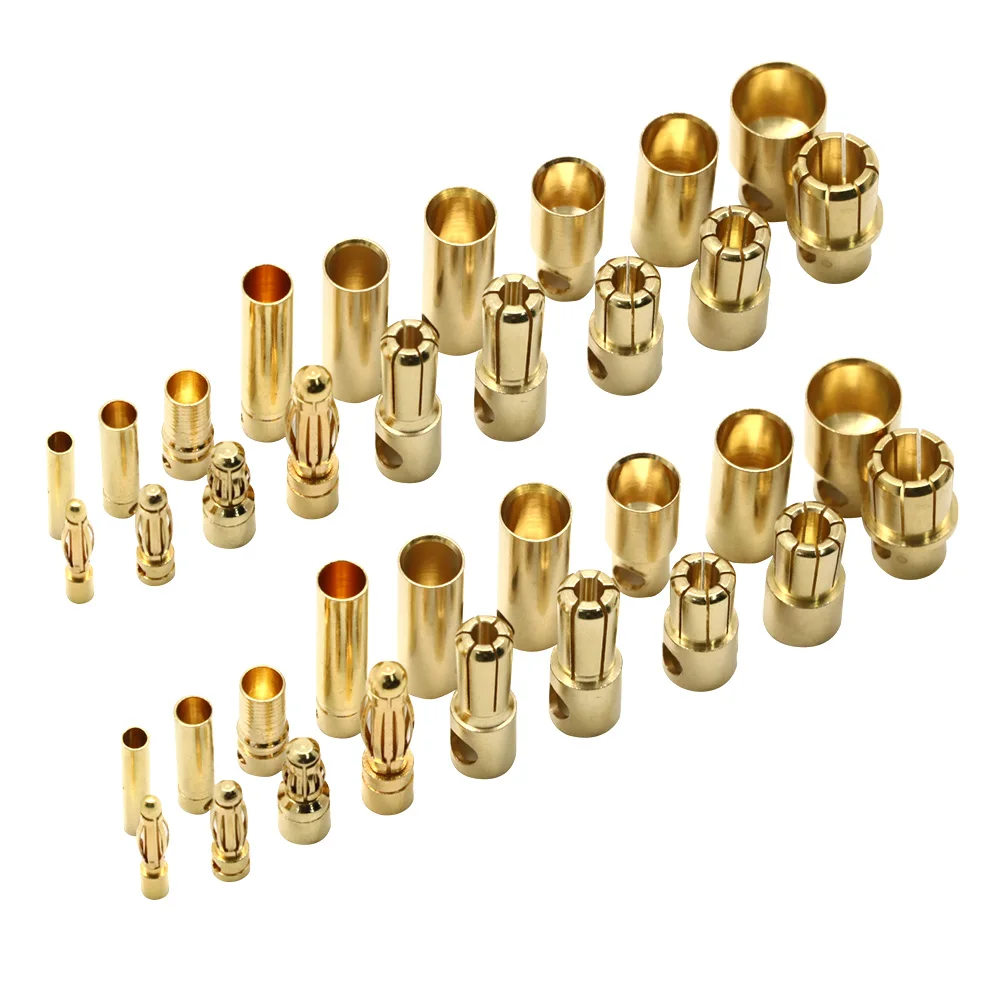 20pcs/lot 2.0mm 3.0mm 3.5mm 4.0mm 5.5mm 6.0mm 8.0MM Gold Bullet Banana Connector plug for ESC Lipo RC battery Plugs (10 pair) 2