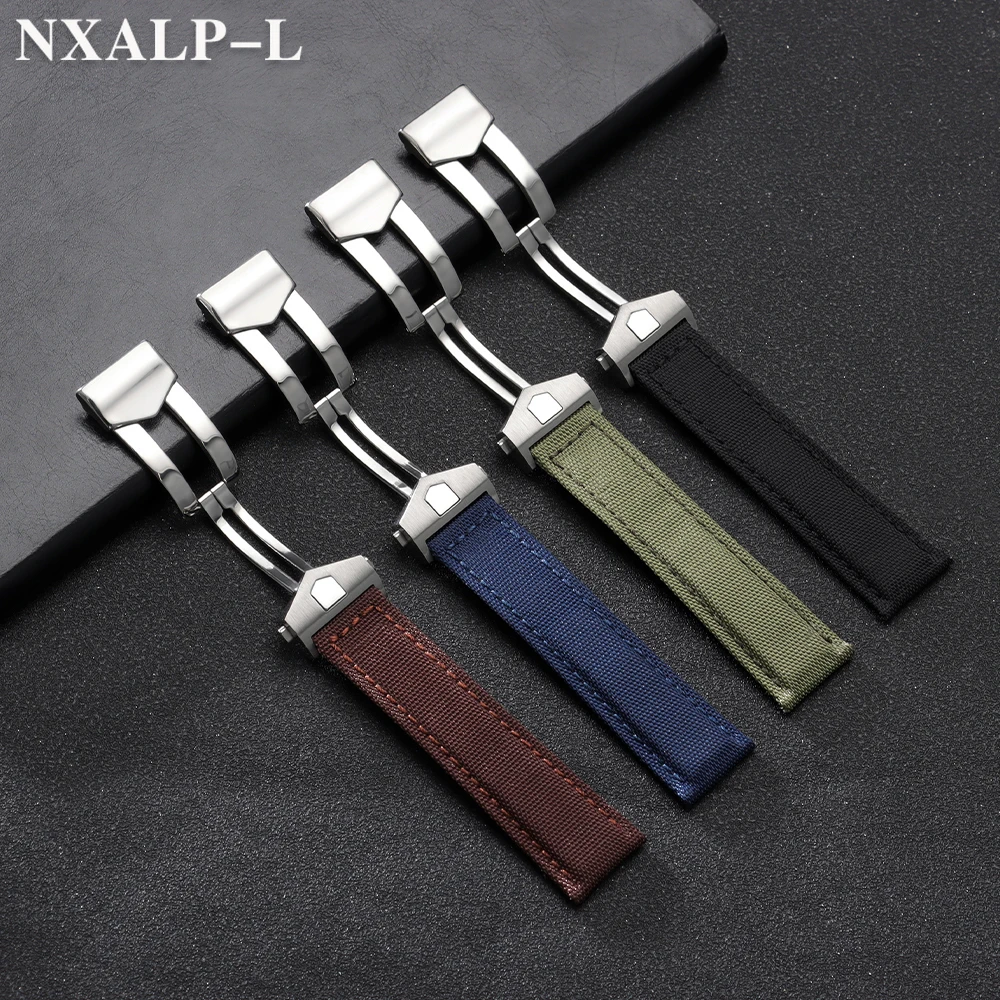 Durable Nylon Canvas Leather Watch Strap for Folding Buckle Bracelet