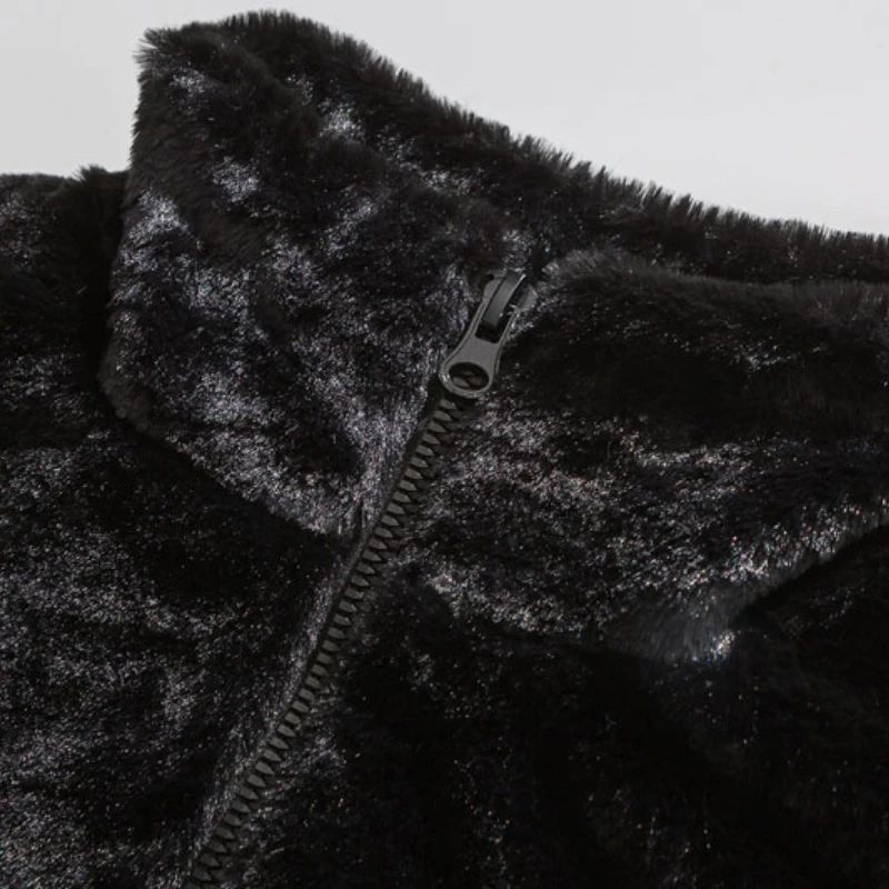Hip Hop Faux Fur Fleece Jacket Mens Embroidery Letter Streetwear Winter Thick Warm Loose Cotton Coat Harajuku Casual Outerwear