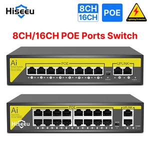 Hiseeu 48 В 8/16 портов POE коммутатор Ethernet 10/100 Мбит/с IEEE 802,3 af/at для ip-камеры/камера видеонаблюдения системы безопасности камера система/Беспроводная AP ft