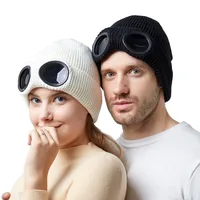 Men's and women's windproof glasses and cashmere ski knit hat solid color warm woolen hat 1