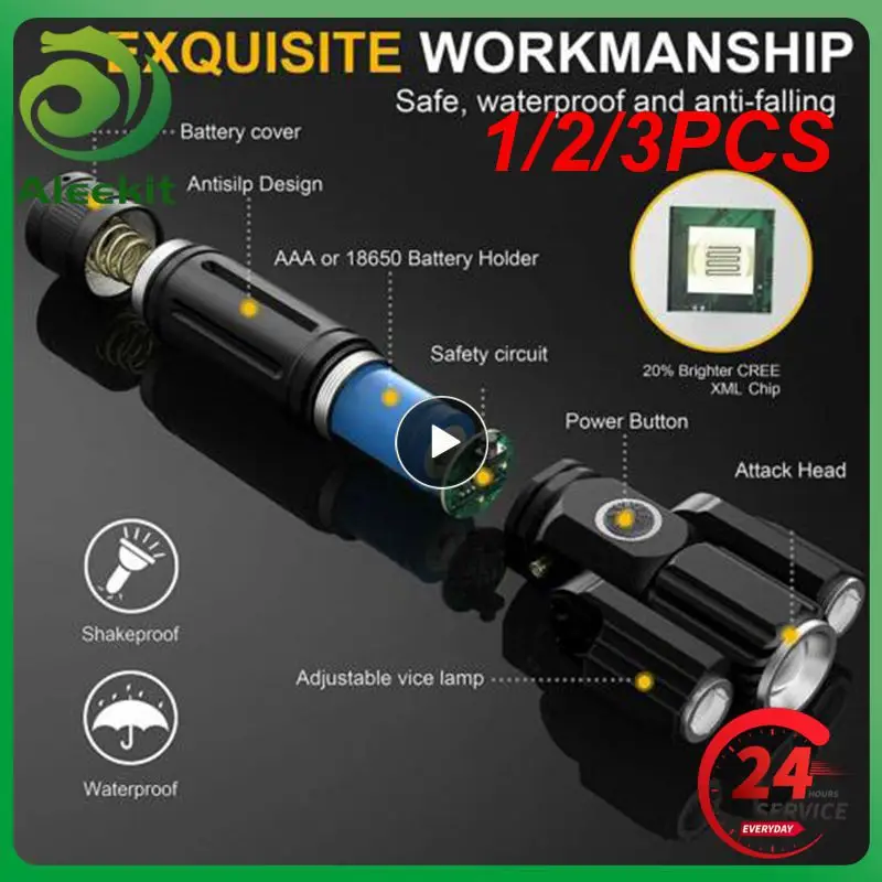 

1/2/3PCS Lumen Handheld USB Rechargeable Flashlight Led Waterproof Camping Adjustable Zoom Tactical Flashlights For