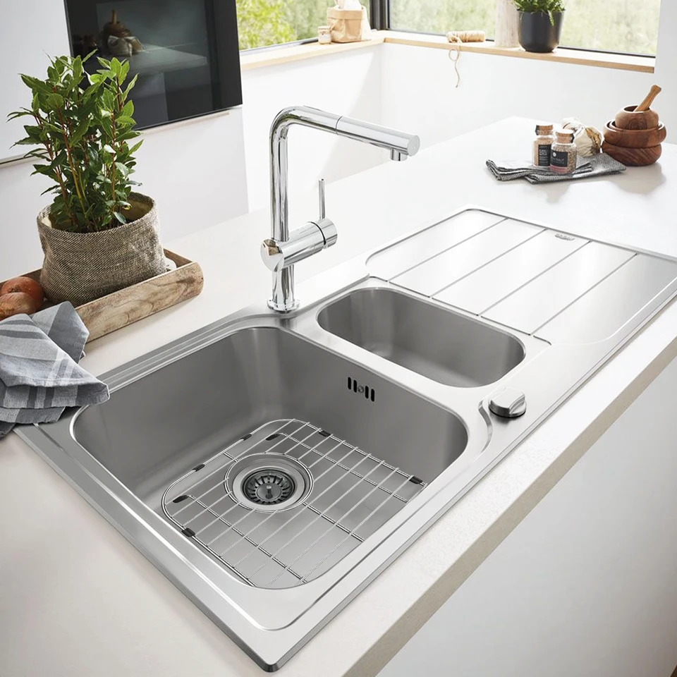 Mobile Basso Da Cucina Grigio In Acacia Con Lavello L 120 Cm Zinc 1000 8 8 118498 6