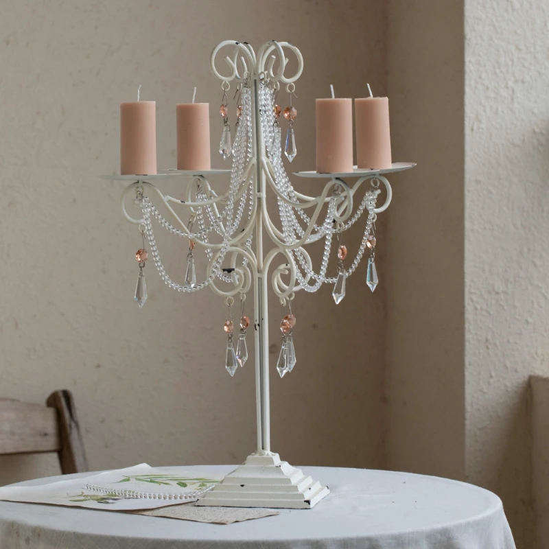 

4-Arm Crystal Candelabra Taper Candlestick Crystal Metal Retro Antique White Candelabra Candle Holder for Home,Wedding,parting