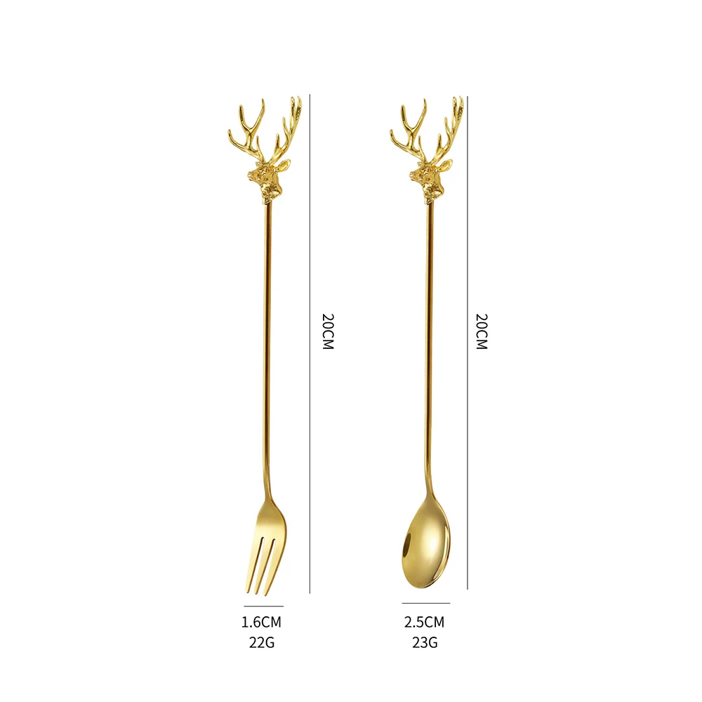 Stainless Steel Cutlery Set Milu Deer Coffee Cake Spoon Fork Dessert s Stirring Teaspoon Ice Cream Fruit Kitchen supplies Stainless Steel cutlery set,stainless steel cutlery set