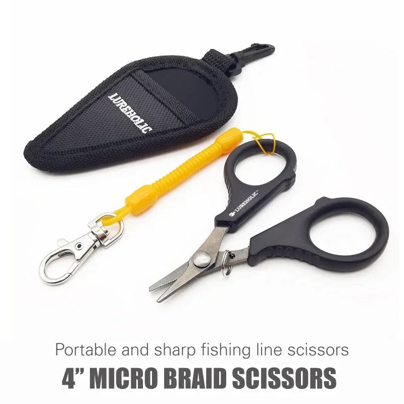 

100% Original Lure Holic Stainless Steel Serrated Portable Fishing Scissors Lanyard and Bag Cut Fishing PE Braid Line