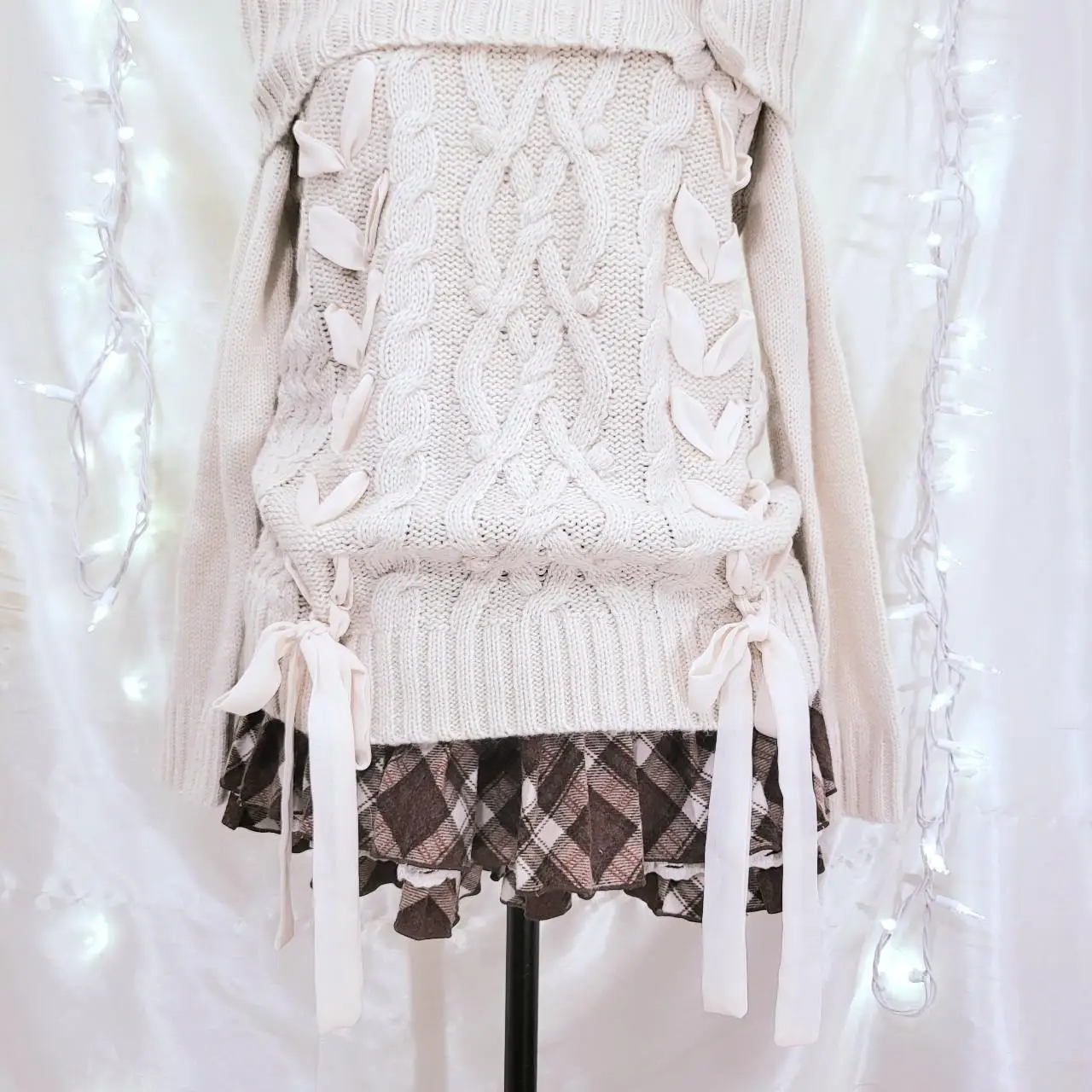 

Women's Knit Off Shoulder Sweaters Contrast Color Chic and Comfy Pullovers Knitwear Fairy Grunge Satin Ribbon Sweater Streetwear