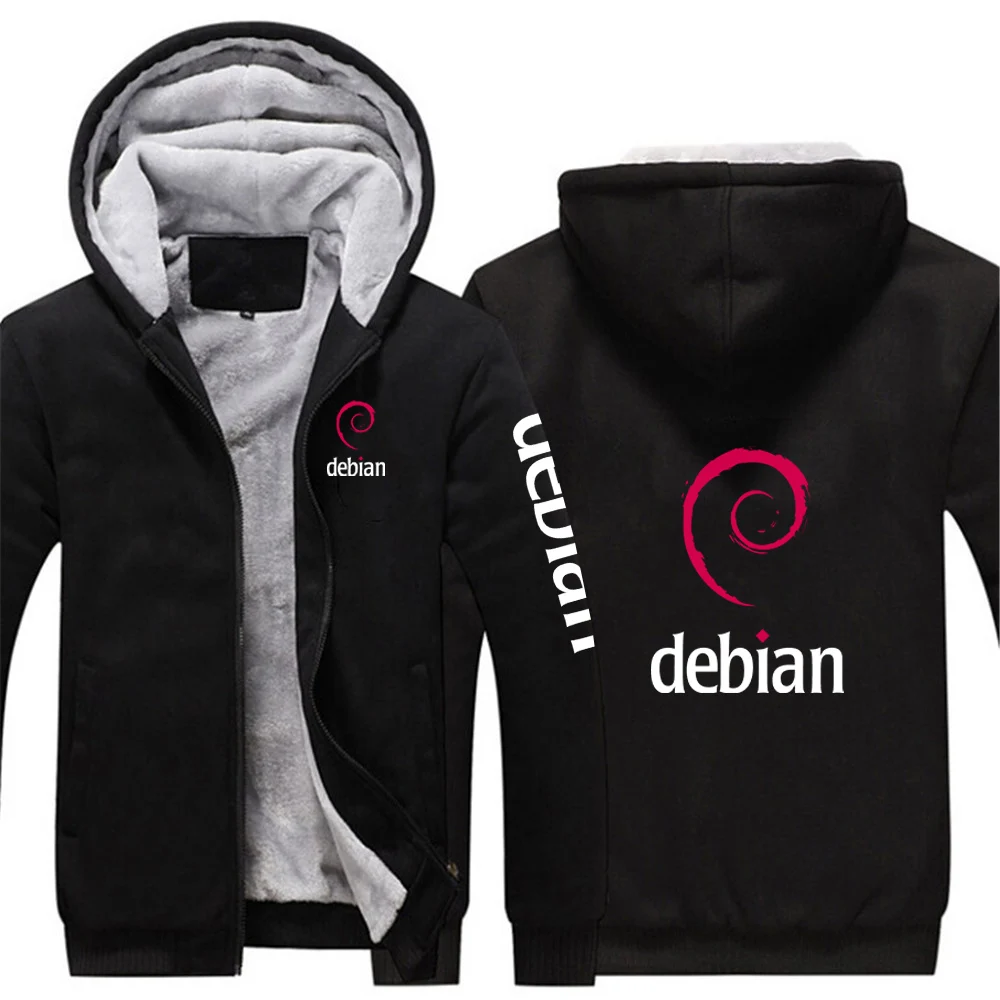 Debian Autumn Winter Hoodie Men Sweatshirt Thick Fleece Zipper
