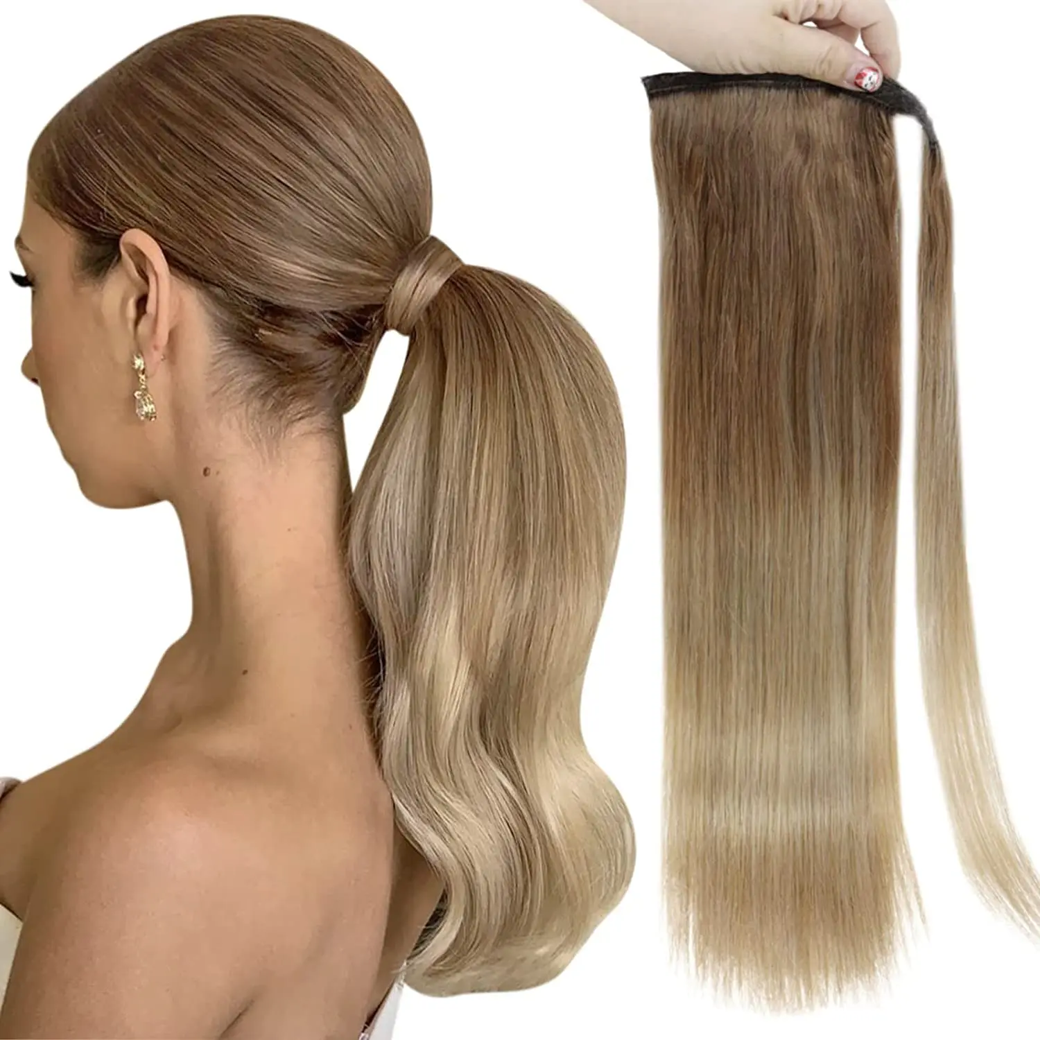 RealBeauty Clip in Ponytail Hair Extensions Brazilian Straight Real Human Hair Wrap Around Ponytail Pieces Hightlight Soft human hair extensions