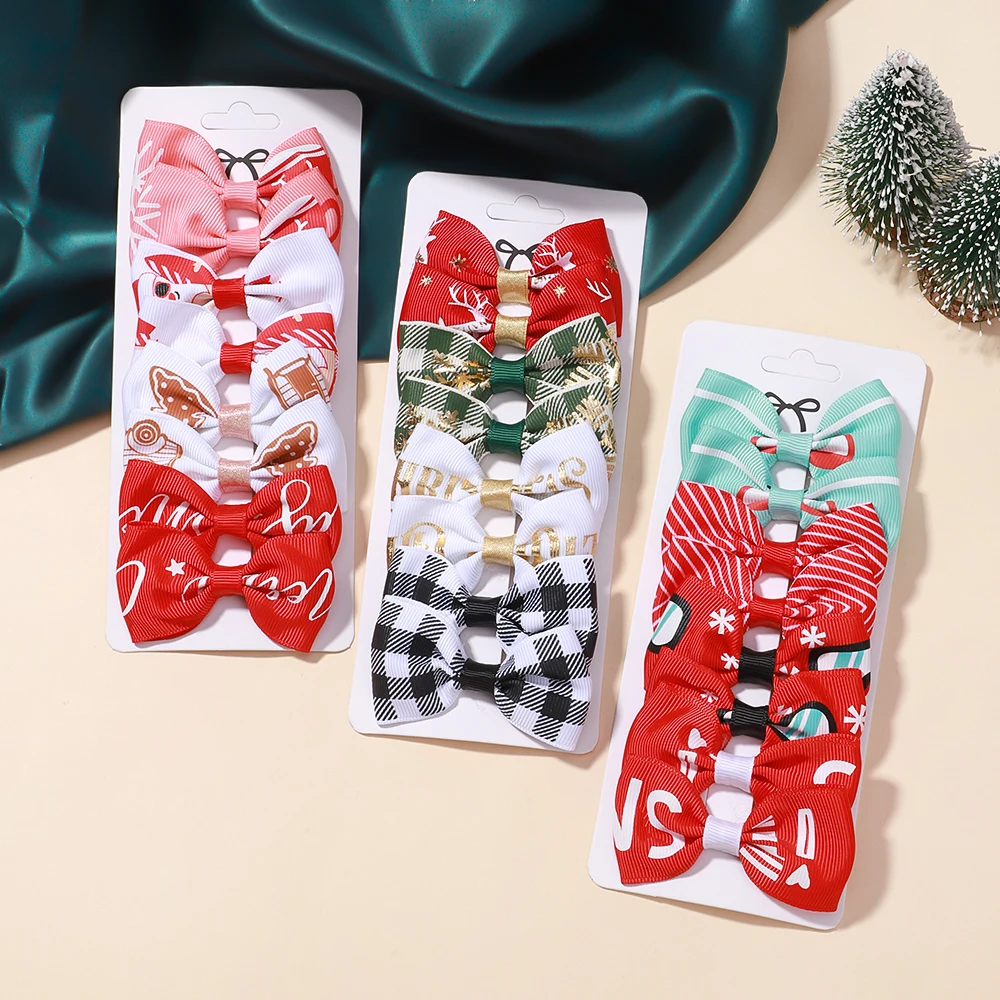 8Pcs Christmas Bows Hair Clips Set Girl Kids Christmas Decor Supplies New Year Party Decorations Baby Hair Accessories Wholesale