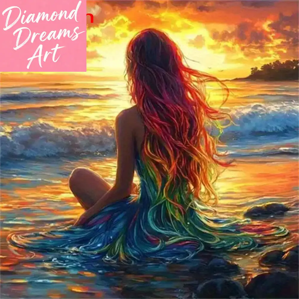 Frameless 5D DIY Diamond Painting - Beauty Girl at Seaside Sunset Wall Decor