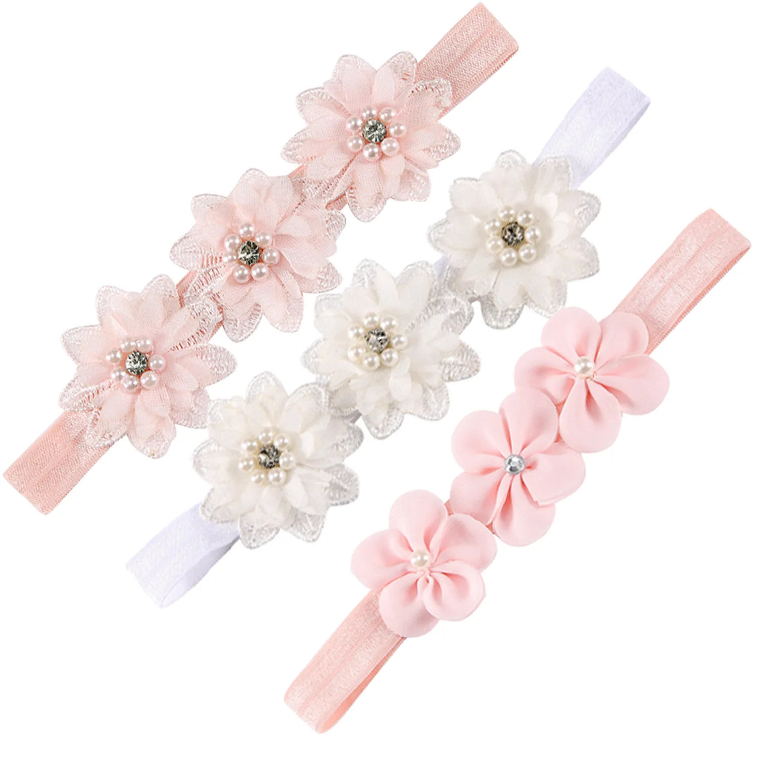 10pcs/Lot Children's Hair Band Handmade 3 Pearl Water Soluble Flower