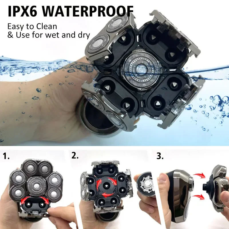 9D Floating Electric Shavers for Men Bald Head IPX7 Waterproof Electric Razor Wet/Dry Shaving with Grooming Kit with LED Display 5