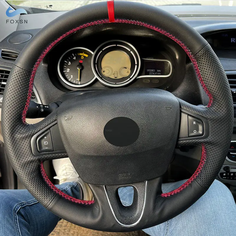 Auto Innere Lenkrad Leder Abdeckung Trim Für Renault Megane 3 Samsung SM3 Scenic 3 Kangoo 2 Fluence (ZE) Nissan NV250 rote bar