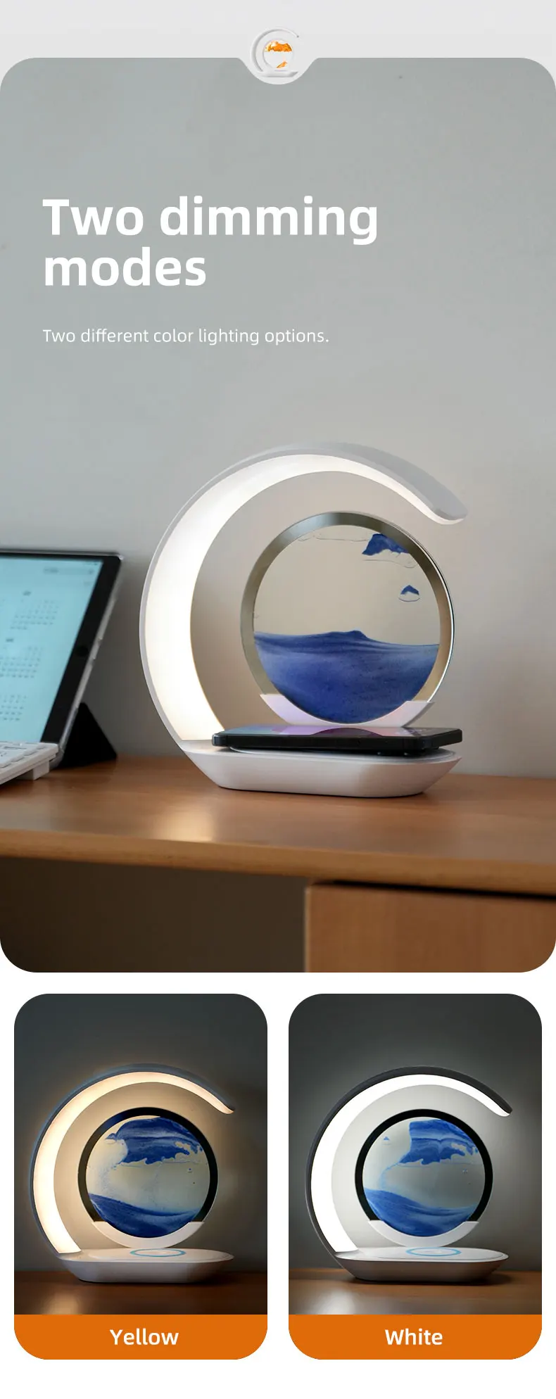 2024 New Desktop Type-c Sand Painting Night Light Two Dimming Modes Touch Control Can Charge Mobile Phones Bedroom Ornaments