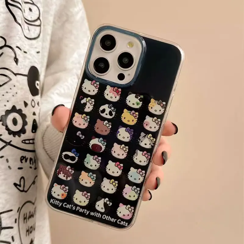 thumbnail image 1 of Sanrio-funda de teléfono con pantalla completa de Hello Kitty, carcasa negra con lazo para iPhone 15, 14, 12, 13, 11 Pro Max, XR, XS MAX, 7, 8 PLUS, MINI Y2K, dibujos animados, 1 of 5