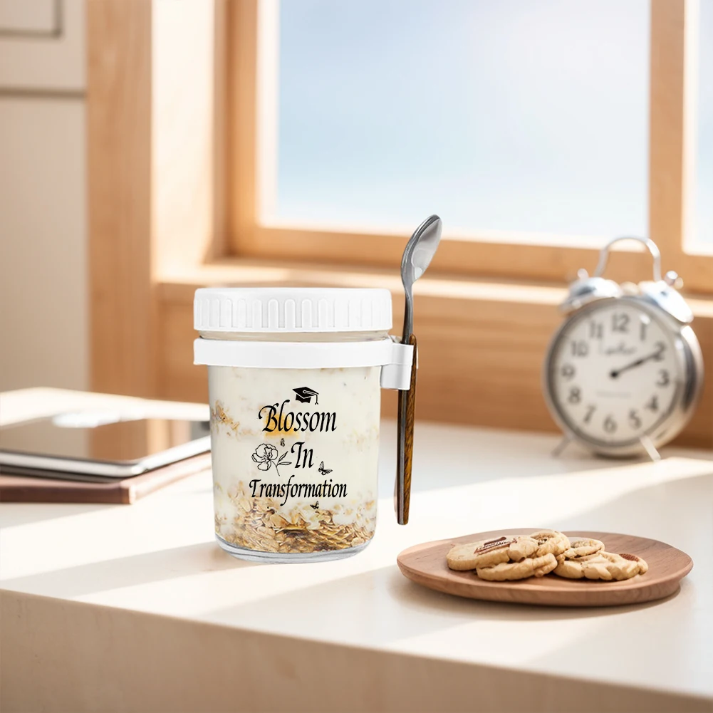 Overnight Oats Jars with Lid and Spoon Cereal Milk Fruit Salad Storage Container 12 Oz Glass Meal Prep Container 3