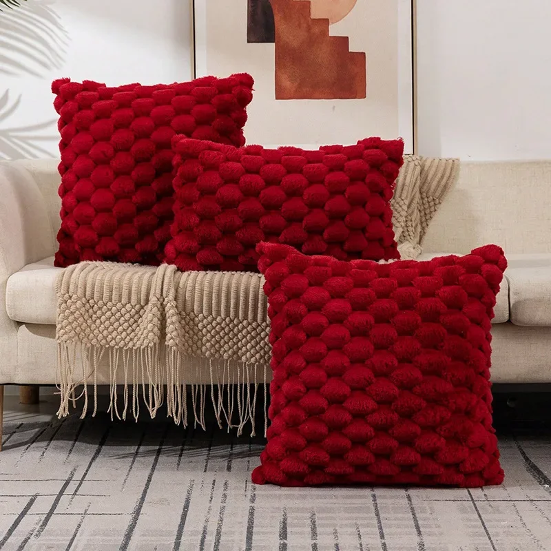 Red woven plush cushion cover