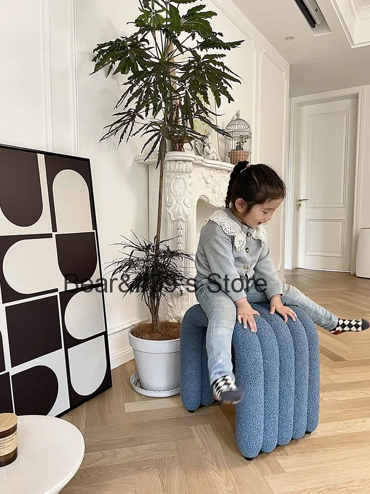 

Nordic Stool Lamb Fleece Bedroom Dressing Stools Living Room Hallway Ottoman Shoe Changing Bench Makeup Sofa Chair Furniture