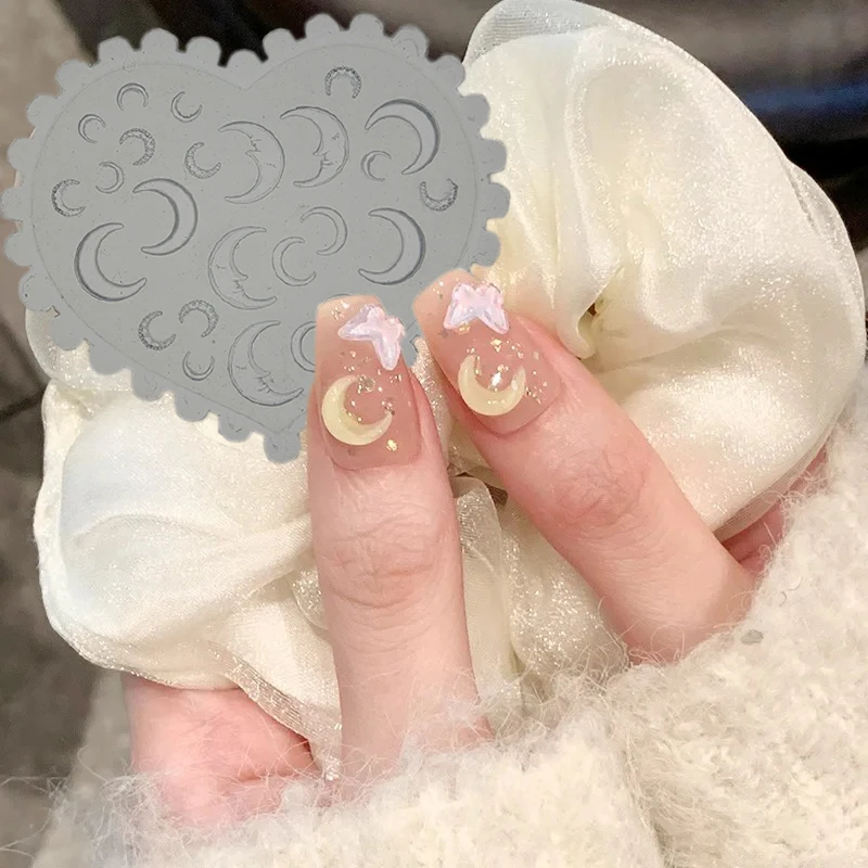 Y2K Style Moon 3D Acrylic Nail Mold Nail Decorations Transparent Silicone Mould Template DIY Template Manicure Tools (6*6cm)-1PC 5