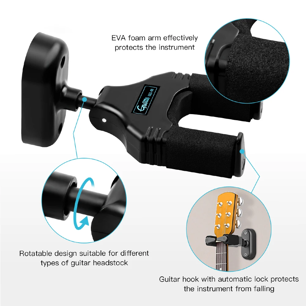 Guitto Series GGS-08 Wall Mounted Guitar Hooks Hanger Removable Guitar Bass Hold