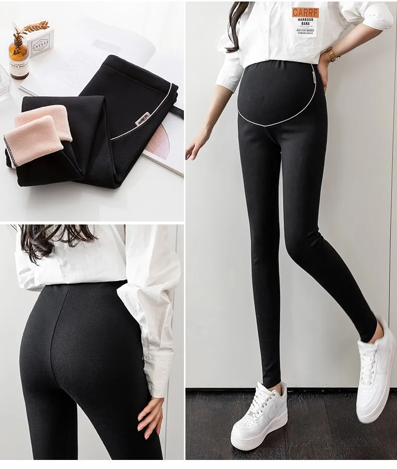 Four Seasons Thick Warm Plus Velvet Cotton Maternity Legging Thermal Fleece Belly Pants Clothes for Pregnant Women Pregnancy 2