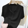 Korean Women's Lapel Short Sleeve Solid Color All Match Slim Knitted Cardigan 3