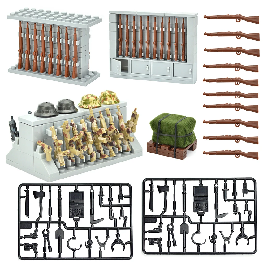 Moc Ww2 Army Gun Swat Bricks Accessori Per Armi Militari Contenitore Building Block Fence Police Dog Soldier Toys For Children