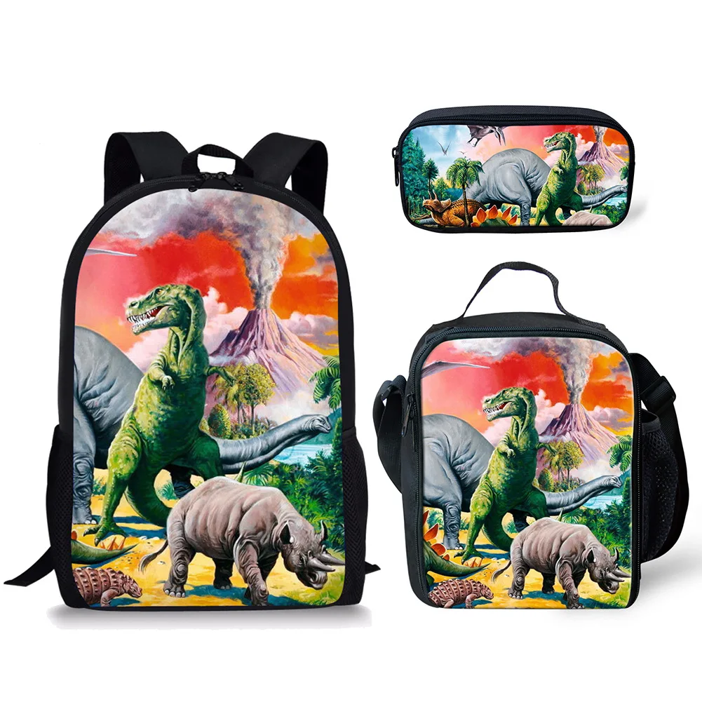 Popular Youthful Dinosaur Pterosaur 3D Print 3pcs/Set Student Travel bags Laptop Daypack Backpack Lunch Bag Pencil Case