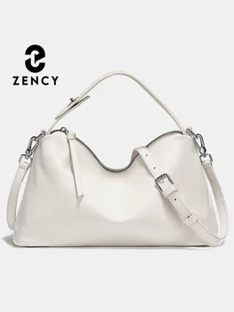 Zency Genuine Leather Tophandle Bag Fashion Hobo Bag Women Shoulder Handbag Crossbody Designer Elegant White Satchel Retro Brown 1