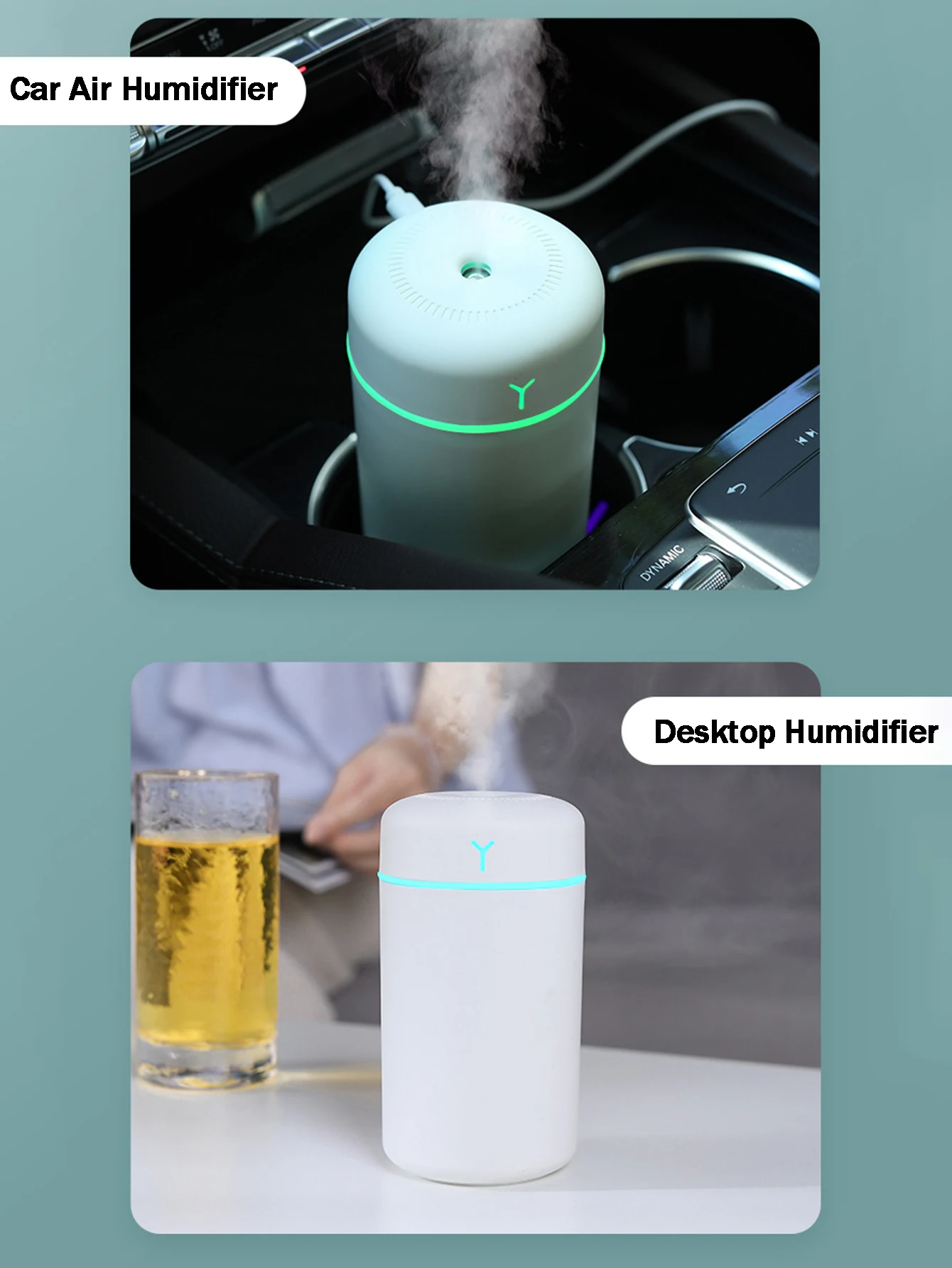 Portable Car Humidifier Mini Humidifier USB Ambient Light Desktop Colourful Ambient Light Timing Function