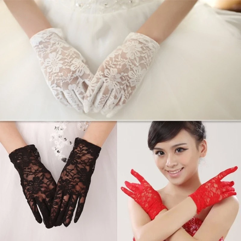Elegant Women Lace Wrist Length Wedding Bridal Gloves Brides