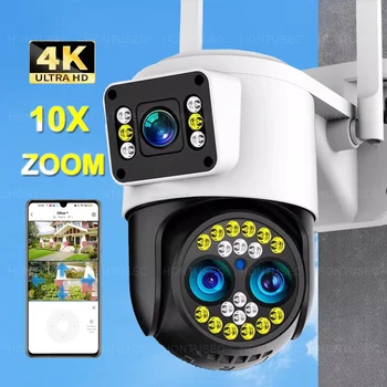 Yoosee 4K 8MP Three Lens Dual Screens 10X Optical Zoom Color Night Vision Auto Tracking Two Way Audio Surveillance Cameras 1