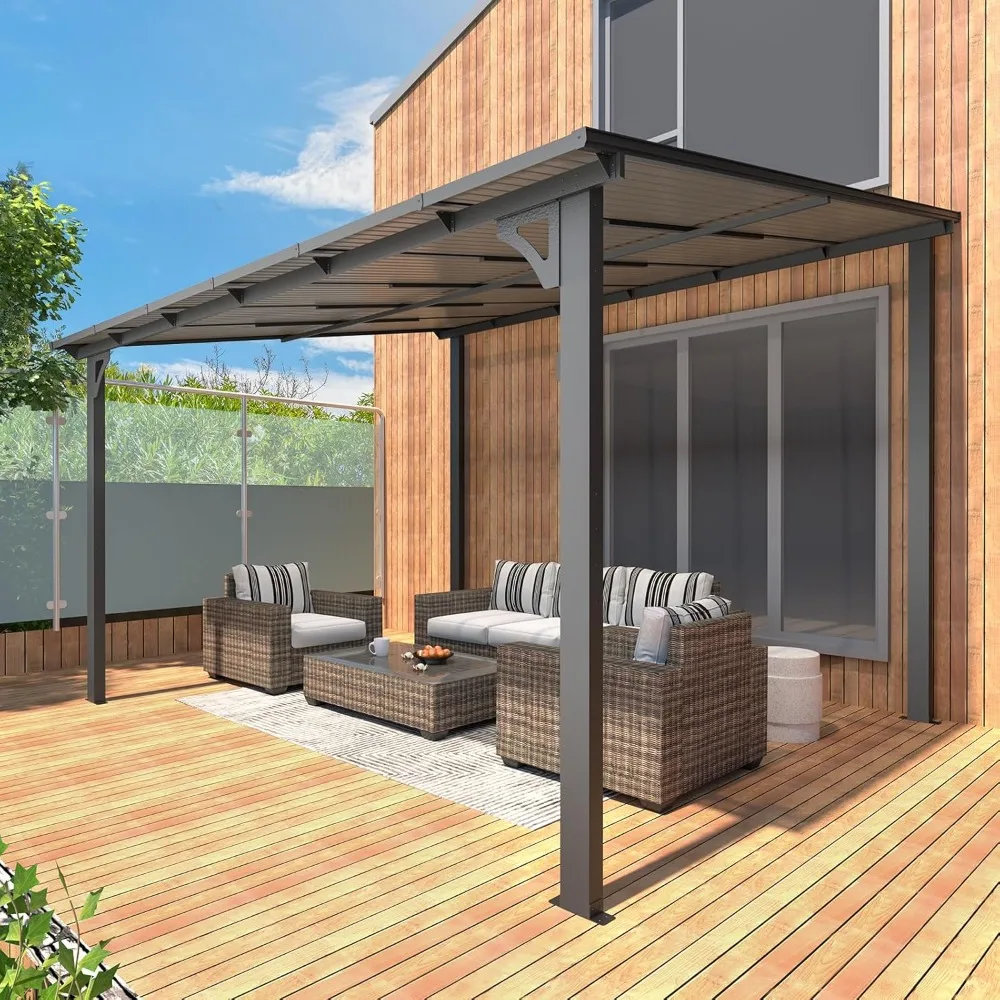 Description Picture 2 of itemOutdoor Gazebo Pergola on Clearance, Lean to Wall-Mounted Metal Awnings Pergolas and Gazebos for Patio, Panel Roof