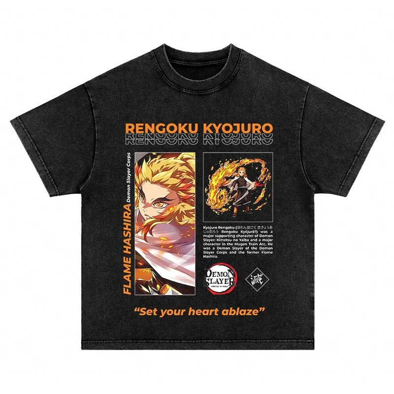 

Japanese Anime Demon Slayer Washed T Shirt Hashira Graphic Printed Short Sleeve Crew Neck Men Women T Shirt