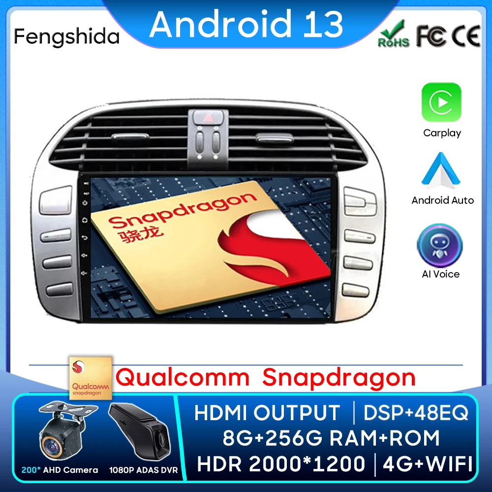 

Для Fiat Bravo 2007-2012 автомобильное радио Carplay GPS навигация Android Авто 5G Wifi стерео экран видео No 2din Cam BT Unit