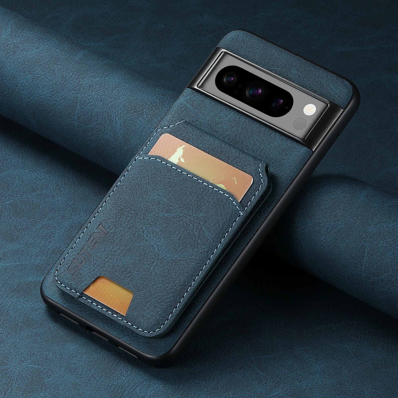 SUTENI Luxury Faux Leather Stand Card Holder Phone Case with Frosted Finish