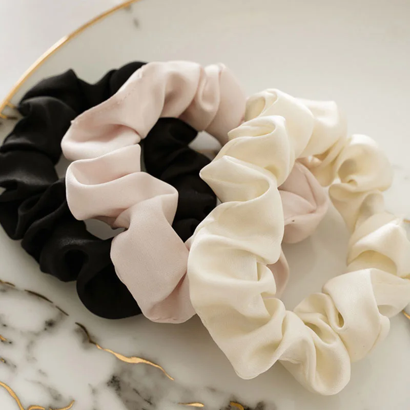 5Pcs/Set Fashion Scrunchies Silk Hair Ties Girls Hair Accessories Hair Bands Solid Color Rubber Band Elastic Ponytail Holders