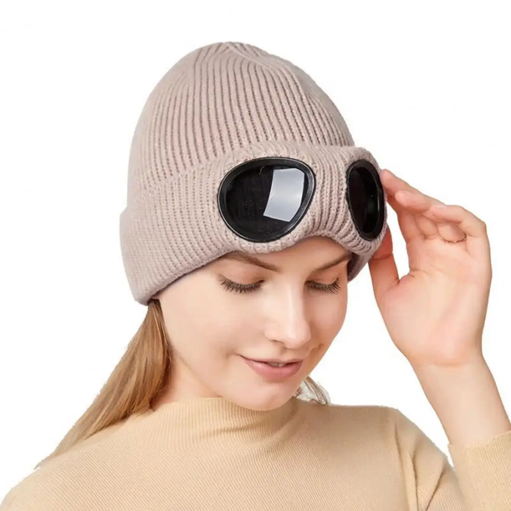 Glasses Knitted Hat Elastic Goggle Hat Unisex Windproof Bomber Hat
