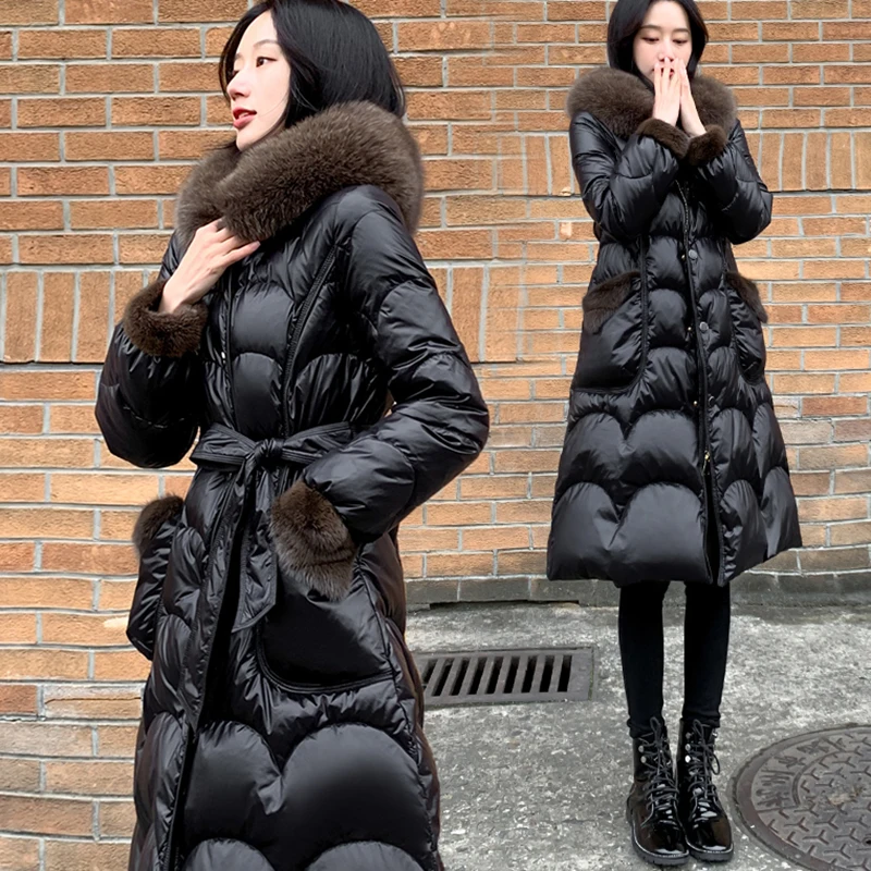 NewHighEndWomenWinterColdCoatLongDownJacketFoxFurCollar