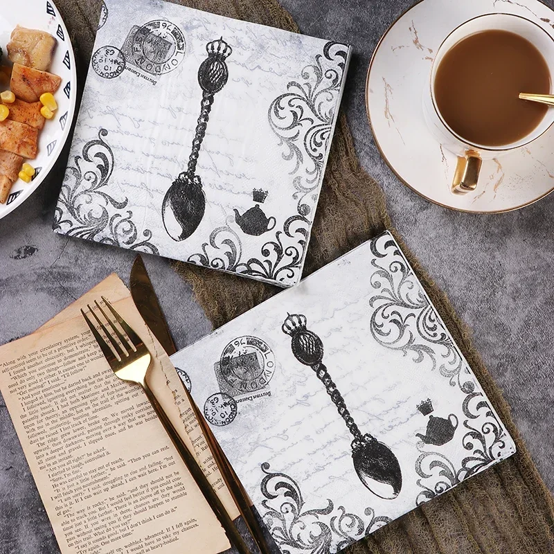20 Sheets 2Ply 33cm Colorful Printing Paper Napkin Black and White Facial Tissue Pure Wood Pulp Disposable Paper Placemats