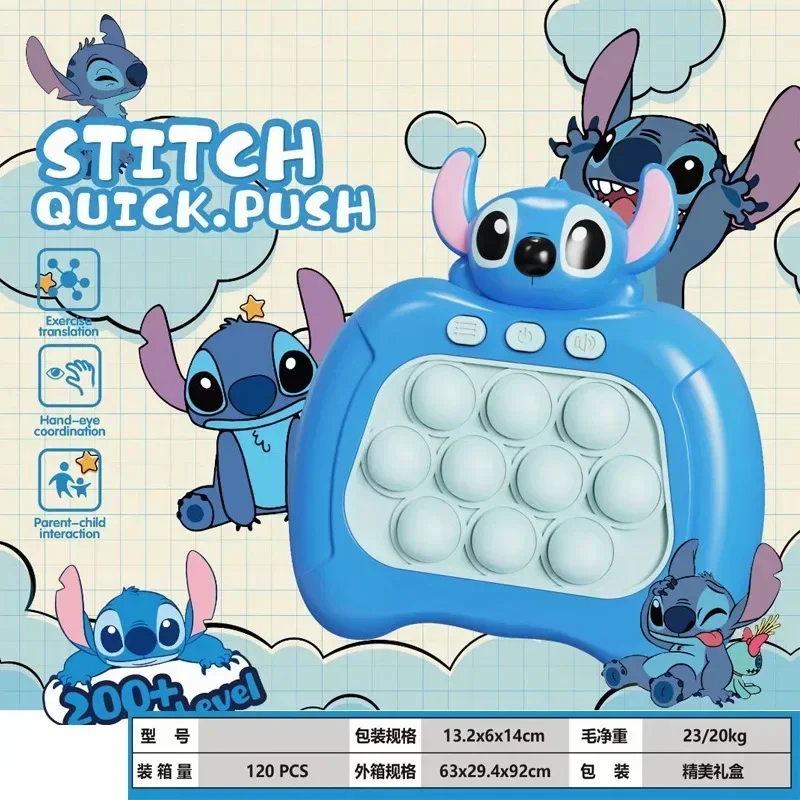 

New Disney Cartoon Toy Stitch Mickey Quick Push Game Console Puzzle Press Toy (Require Your Own Battery) Kawaii Children'S Gift