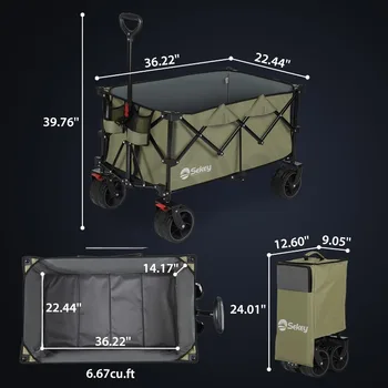 Camping cart，Sekey 220L Collapsible Foldable Wagon with 330lbs Weight Capacity, Heavy Duty Folding Utility Garden Cart with Big 2