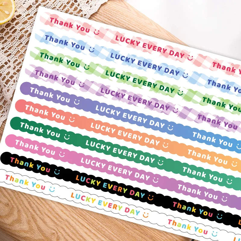 100PCS colour Long thank you sticker Thank you long sealing label sticker for gift decoration Packaging Gift Sealing stickers